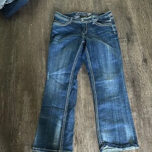 Classic Blue Boot Cut Jeans with Faded Details